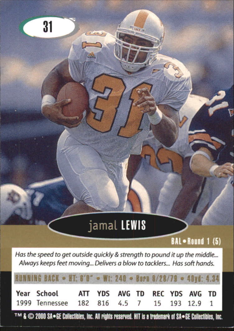 2000 SAGE HIT NRG #31 Jamal Lewis back image