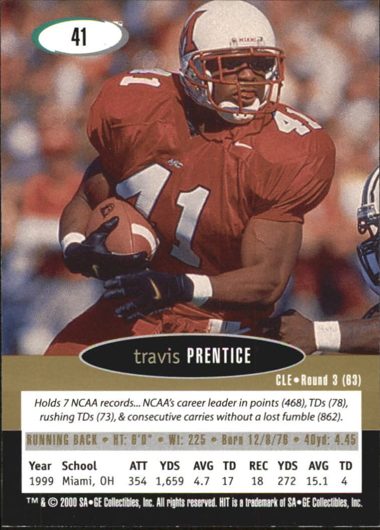 2000 SAGE HIT NRG #41 Travis Prentice back image