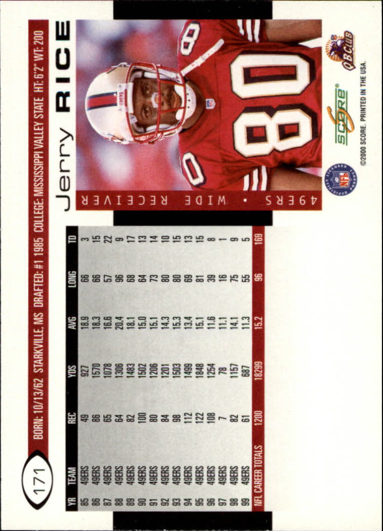 2000 Score #171 Jerry Rice back image