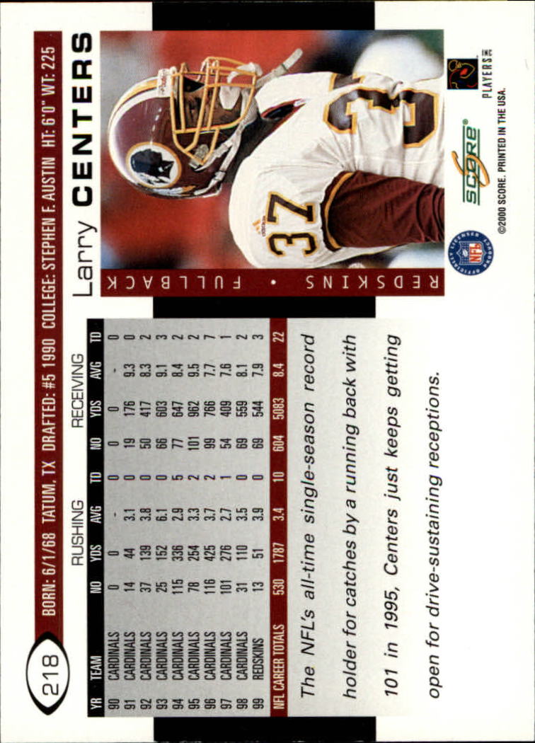 2000 Score #218 Larry Centers back image