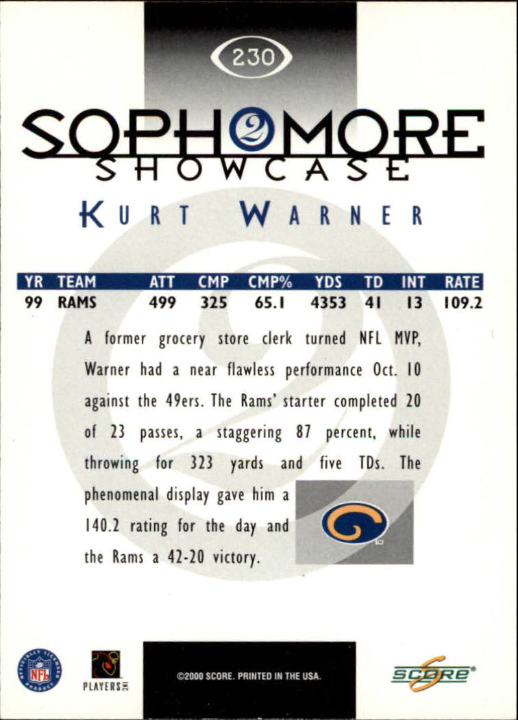 2000 Score #230 Kurt Warner SS back image