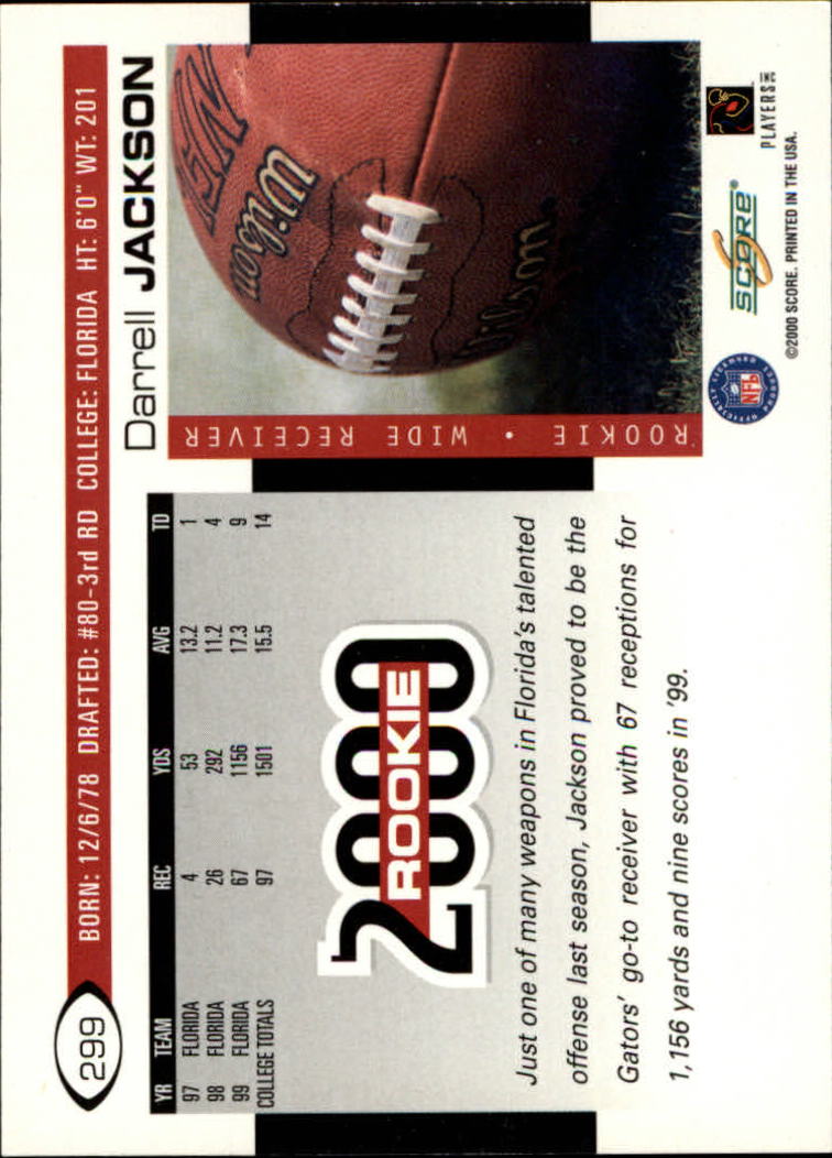 2000 Score #299 Darrell Jackson RC back image