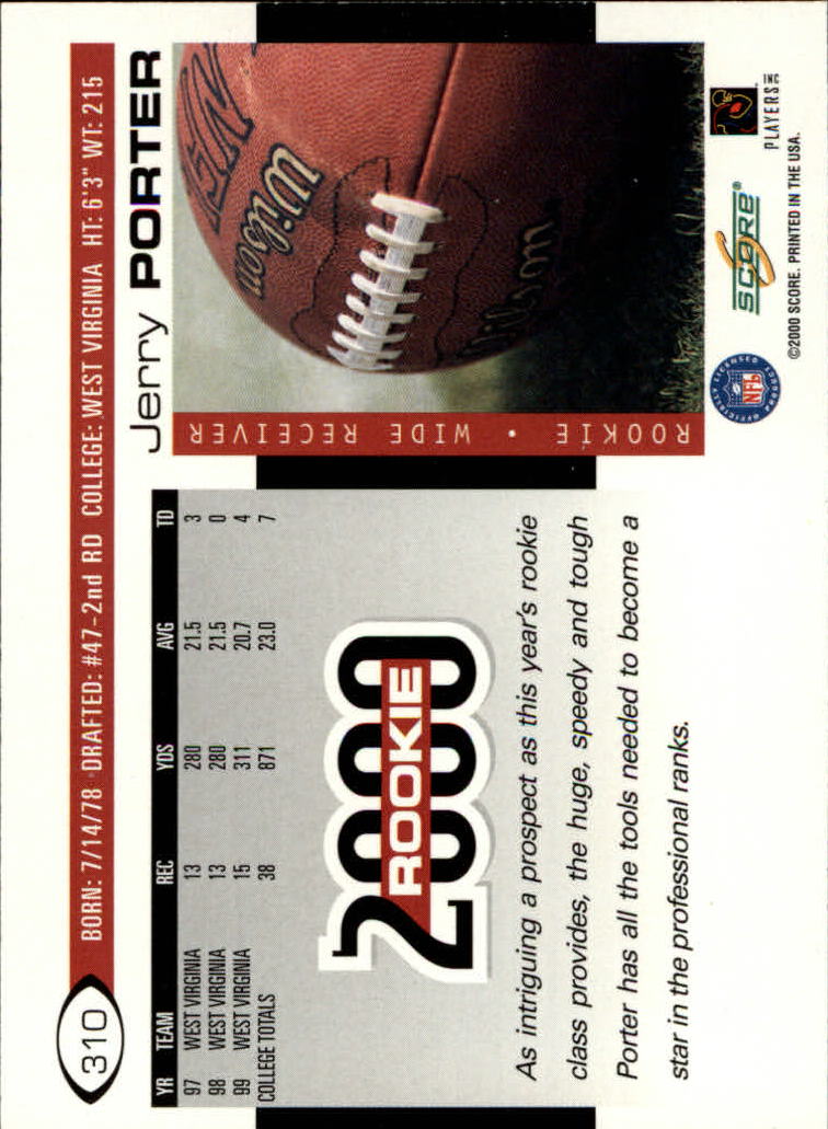 2000 Score #310 Jerry Porter RC back image