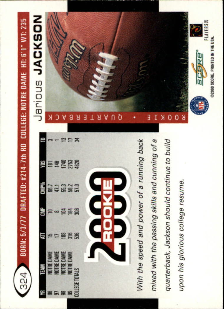 2000 Score #324 Jarious Jackson RC back image