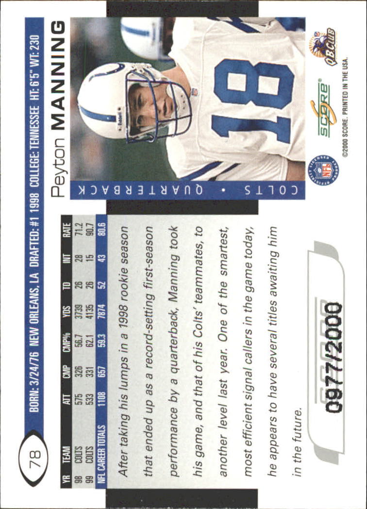 2000 Score Scorecard #78 Peyton Manning #'d to 2000