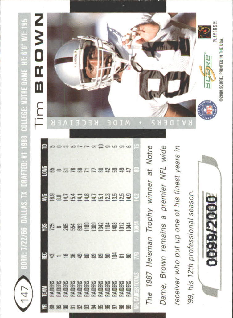 2000 Score Scorecard #147 Tim Brown back image
