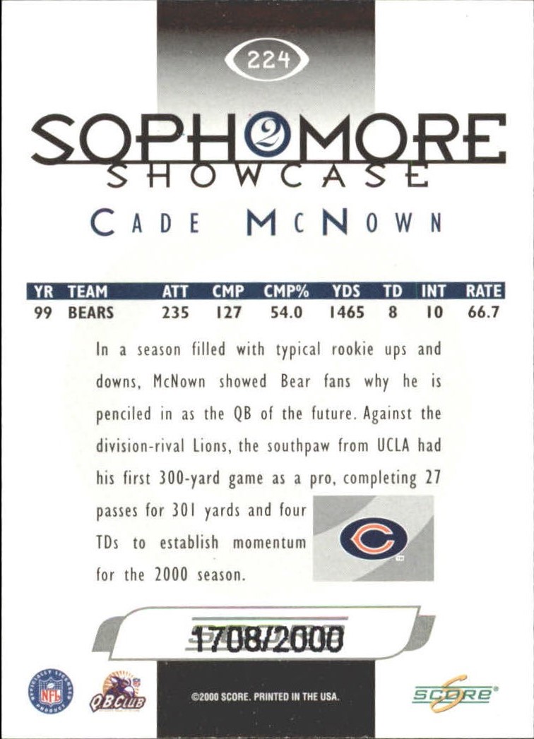2000 Score Scorecard #224 Cade McNown SS back image