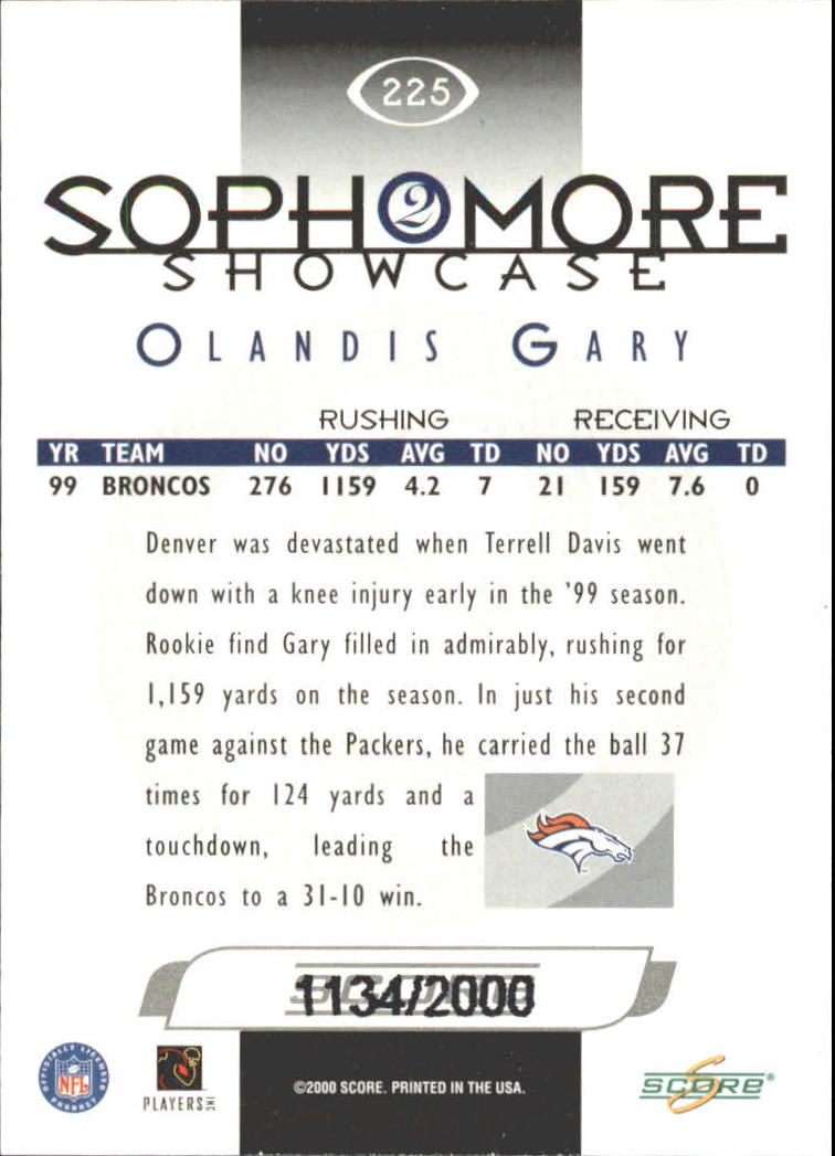 2000 Score Scorecard #225 Olandis Gary SS back image