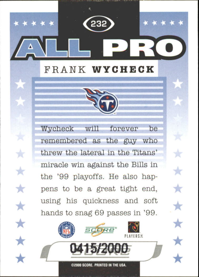2000 Score Scorecard #232 Frank Wycheck AP back image