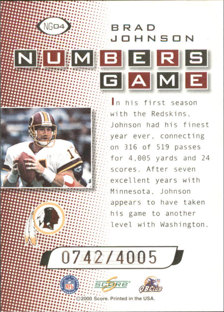 2000 Score Numbers Game Silver #NG4 Brad Johnson/4005 back image