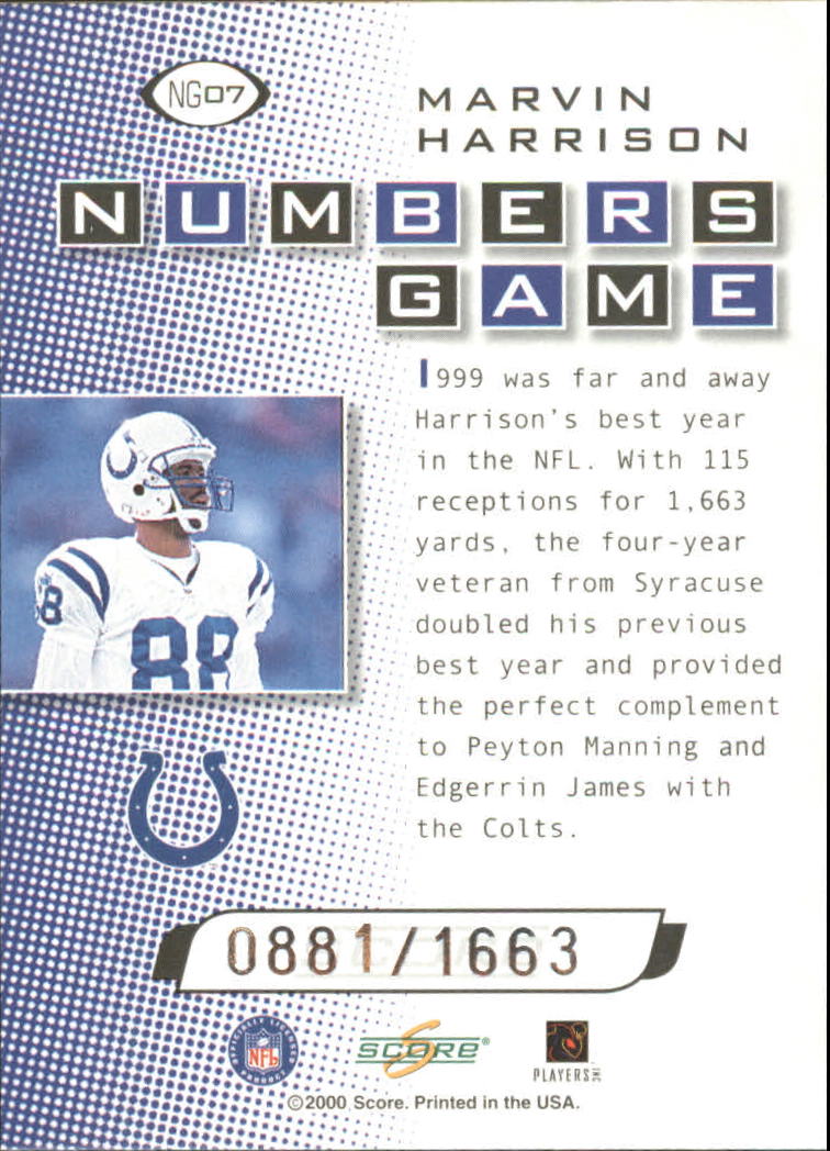 2000 Score Numbers Game Silver #NG7 Marvin Harrison/1663 back image