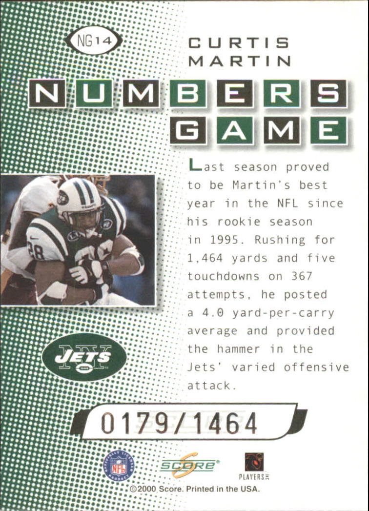 2000 Score Numbers Game Silver #NG14 Curtis Martin/1464 back image