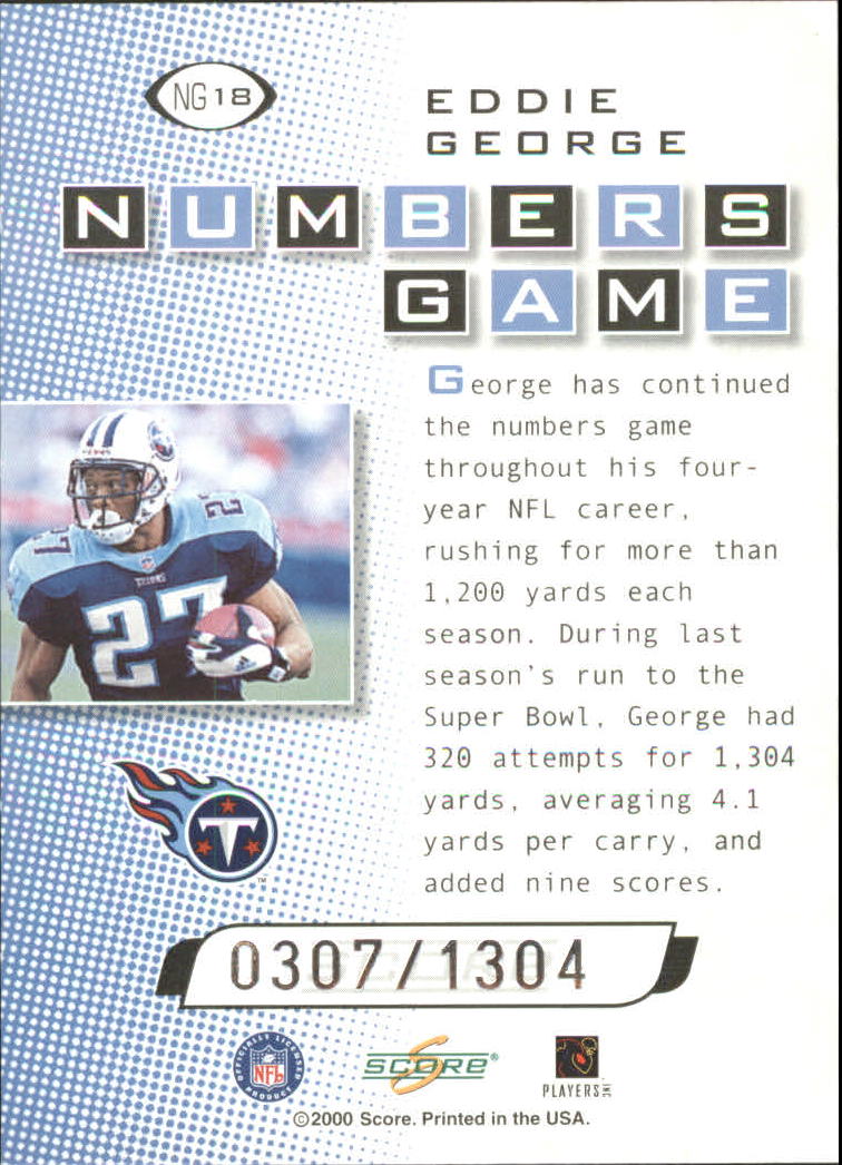 2000 Score Numbers Game Silver #NG18 Eddie George/1304 back image