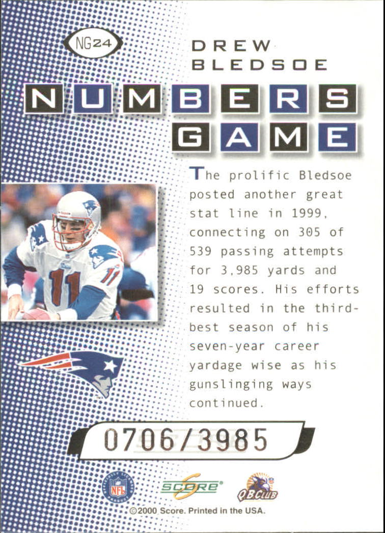 2000 Score Numbers Game Silver #NG24 Drew Bledsoe/3985 back image