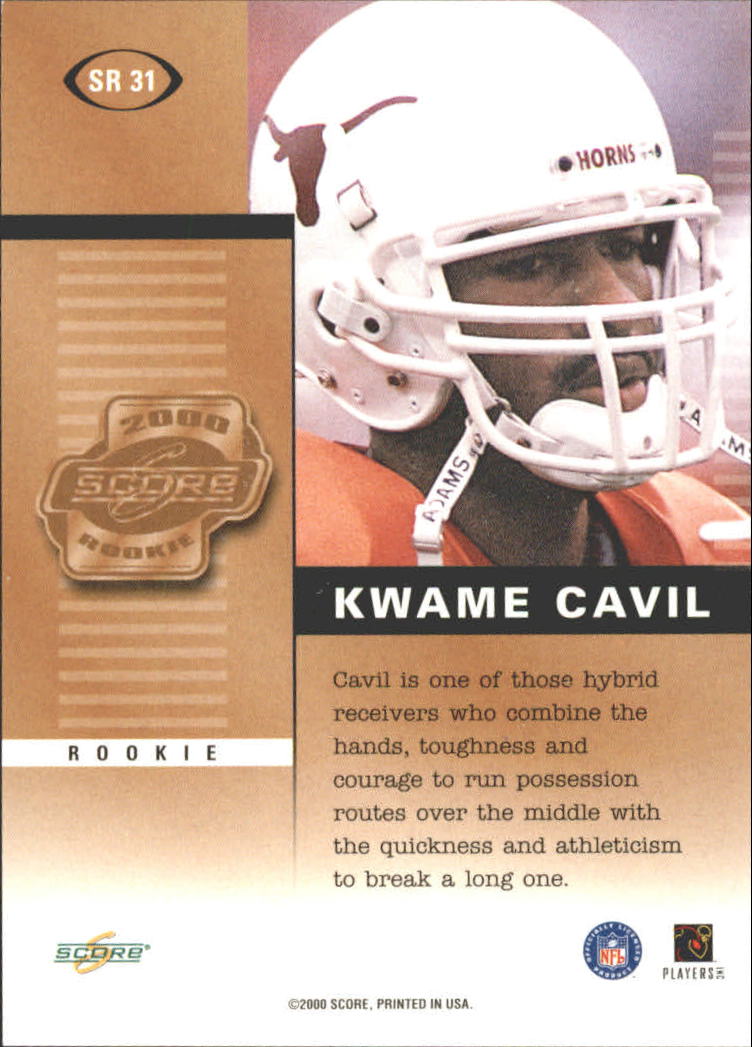 2000 Score Rookie Preview Autographs #SR31 Kwame Cavil back image