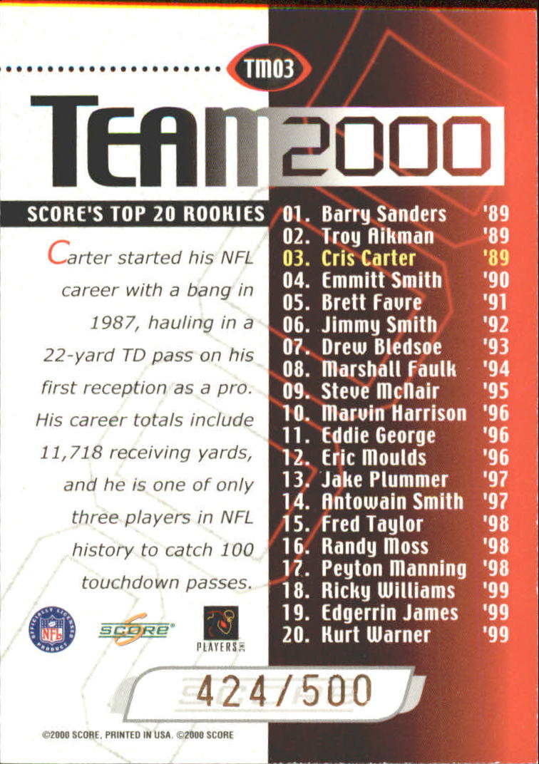 2000 Score Team 2000 Red #TM3 Cris Carter back image
