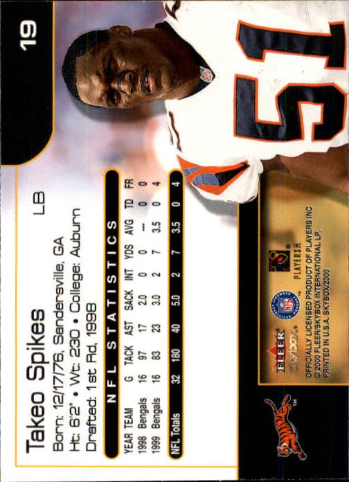 2000 SkyBox #19 Takeo Spikes back image