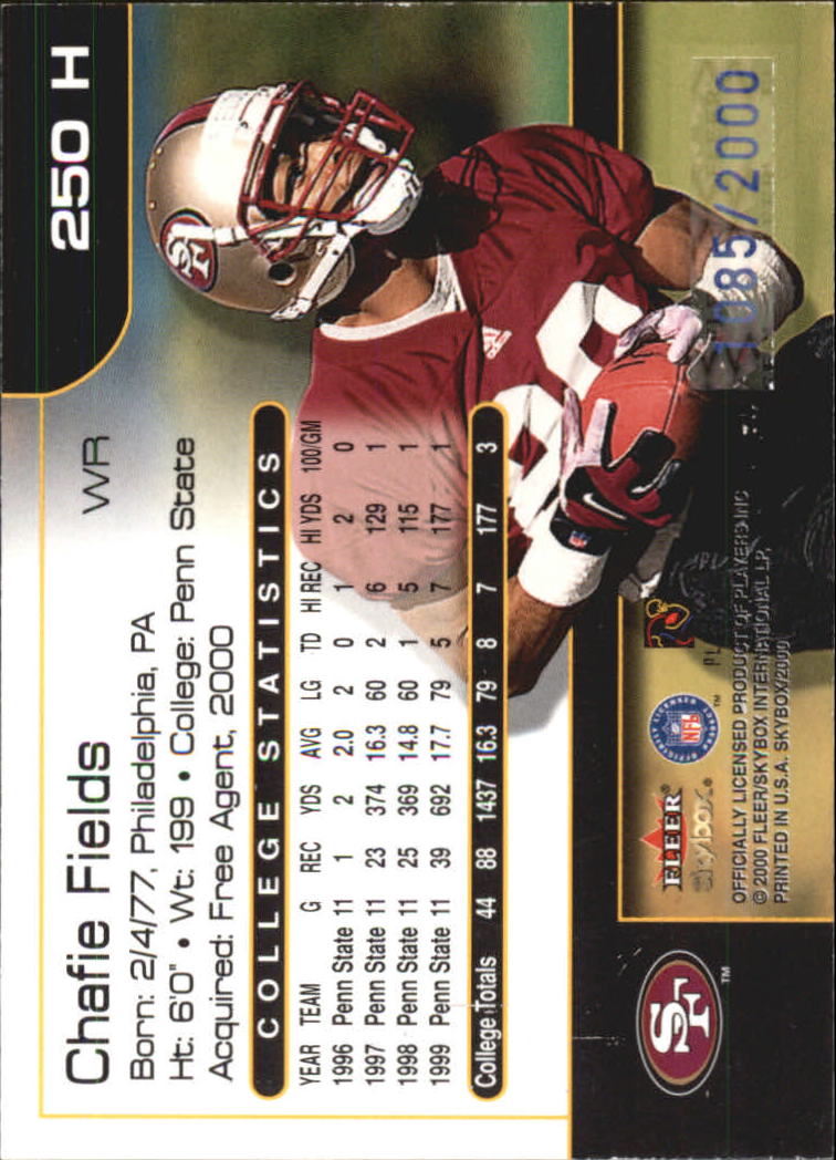 2000 SkyBox #250H Chafie Fields SP back image