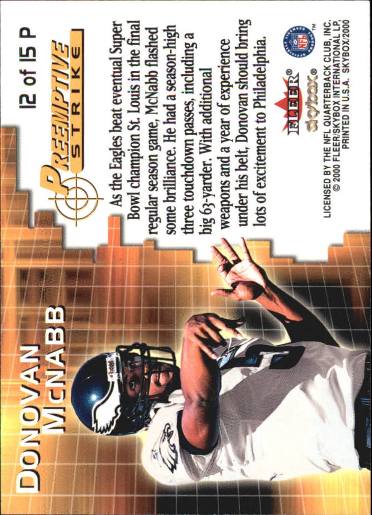 2000 SkyBox Preemptive Strike #12 Donovan McNabb back image