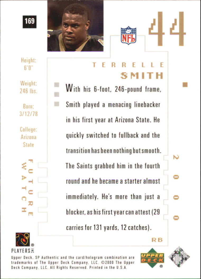 2000 SP Authentic #169 Terrelle Smith RC back image
