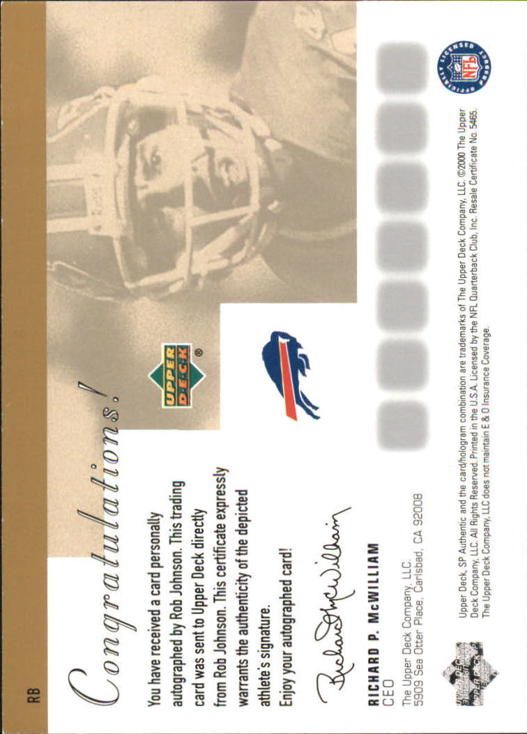 2000 SP Authentic Sign of the Times #RB Rob Johnson back image