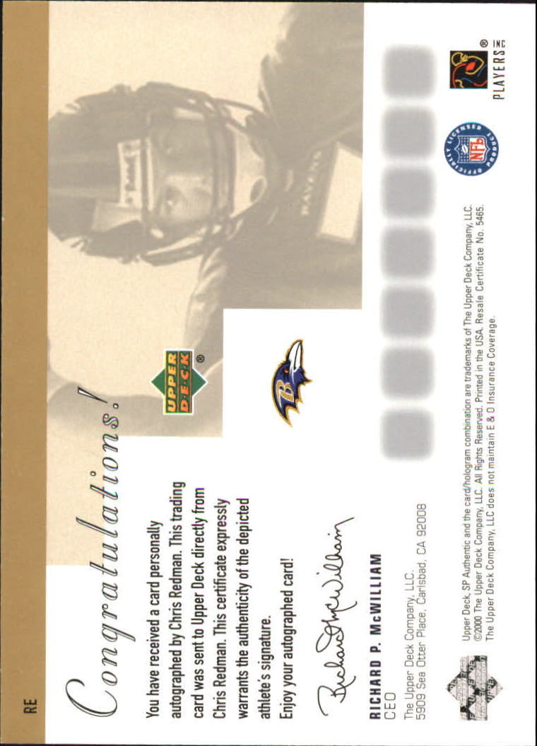 2000 SP Authentic Sign of the Times #RE Chris Redman back image