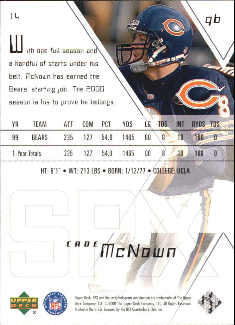 2000 SPx #14 Cade McNown back image