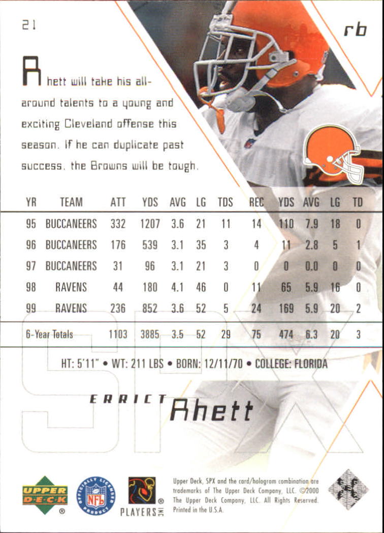 2000 SPx #21 Errict Rhett back image
