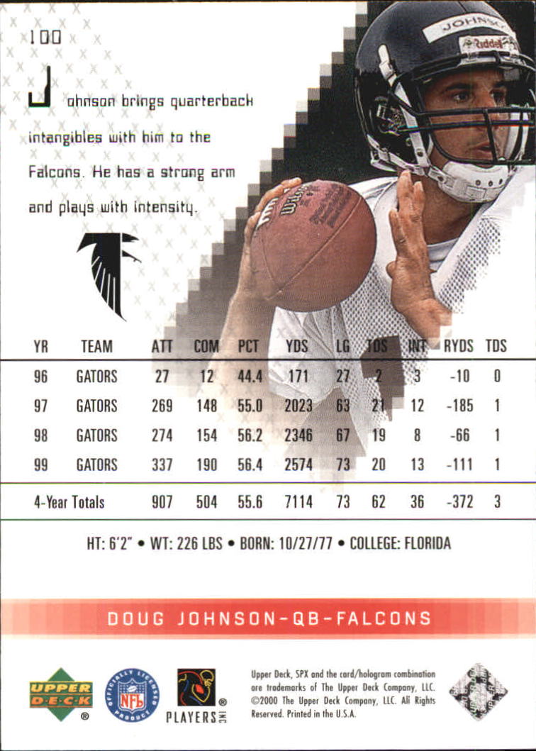 2000 SPx #100 Doug Johnson RC back image