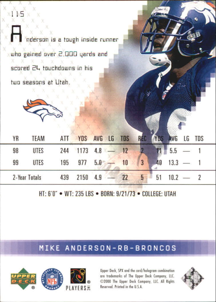 2000 SPx #115 Mike Anderson RC back image