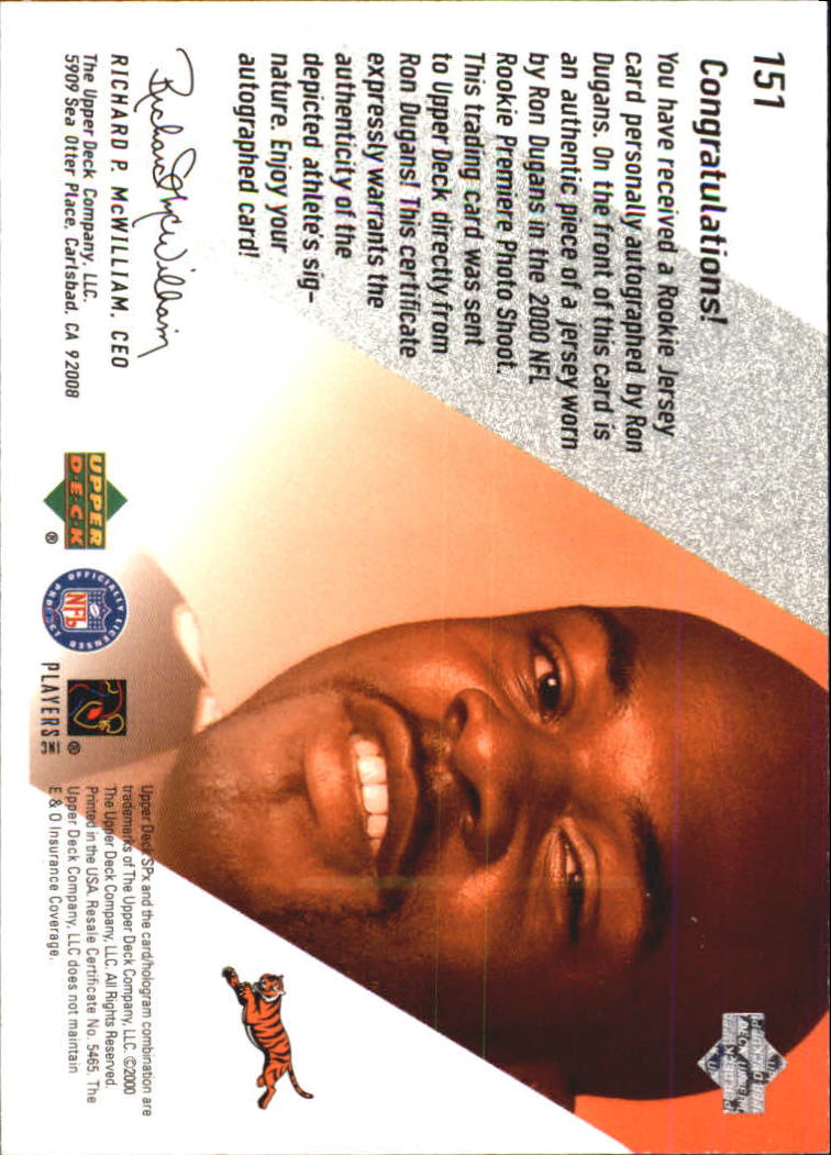 2000 SPx #151 Ron Dugans JSY AU RC back image