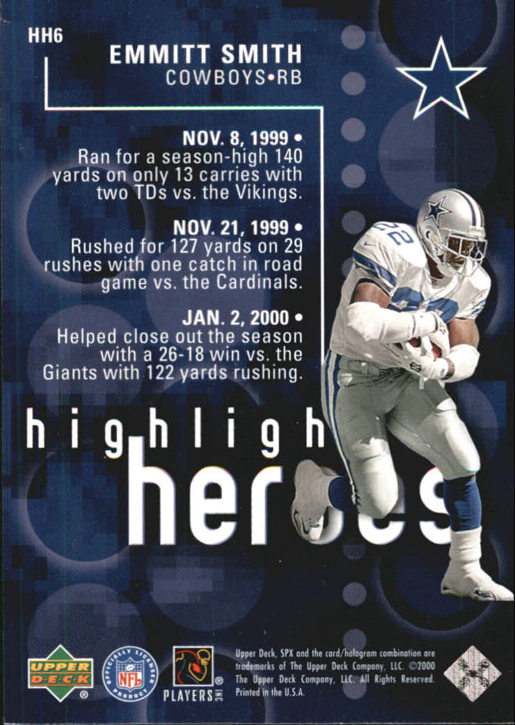 2000 SPx Highlight Heroes #HH6 Emmitt Smith back image