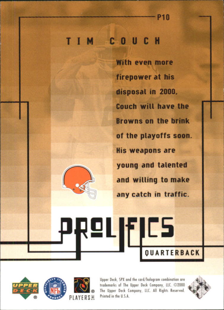 2000 SPx Prolifics #P10 Tim Couch back image