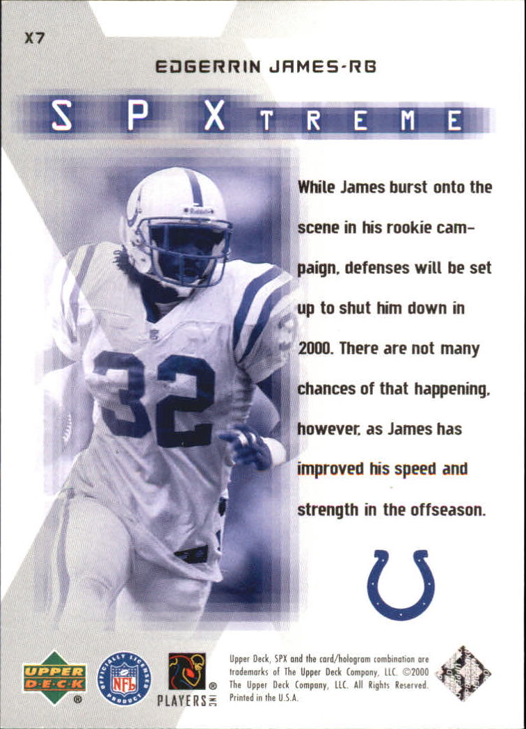 2000 SPx Spxtreme #X7 Edgerrin James back image