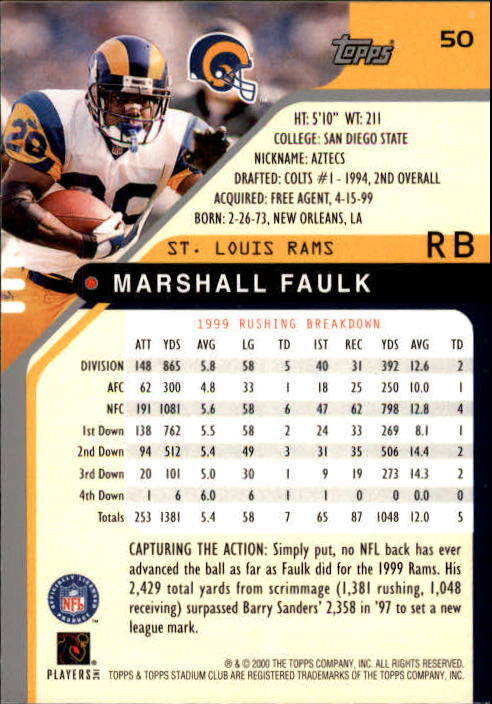 2000 Stadium Club #50 Marshall Faulk back image