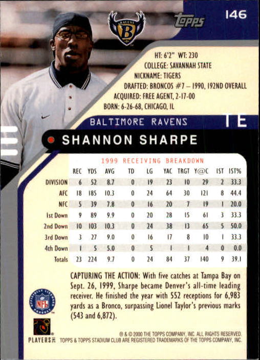 2000 Stadium Club #146 Shannon Sharpe back image