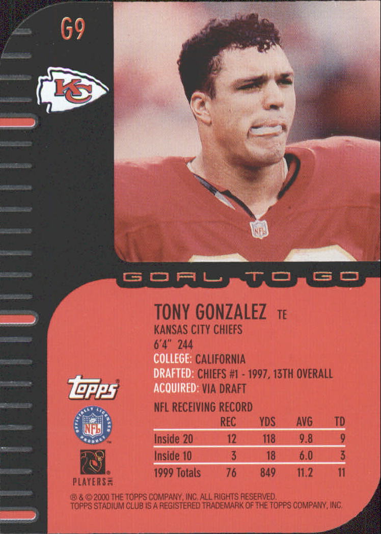 2000 Stadium Club Goal to Go #G9 Tony Gonzalez back image