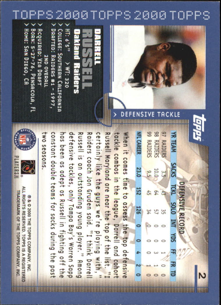 2000 Topps #2 Darrell Russell back image