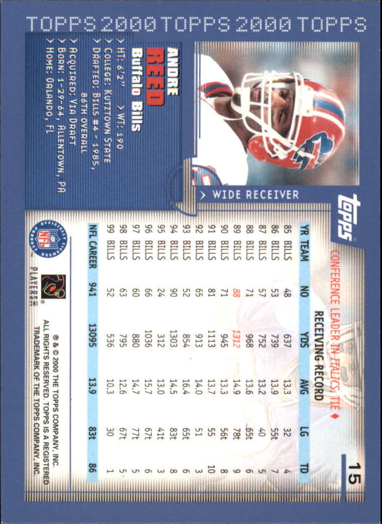 2000 Topps #15 Andre Reed back image