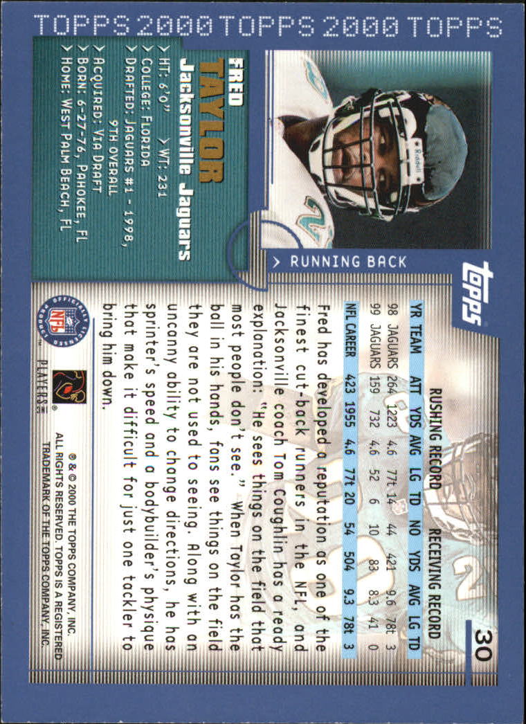 2000 Topps #30 Fred Taylor back image