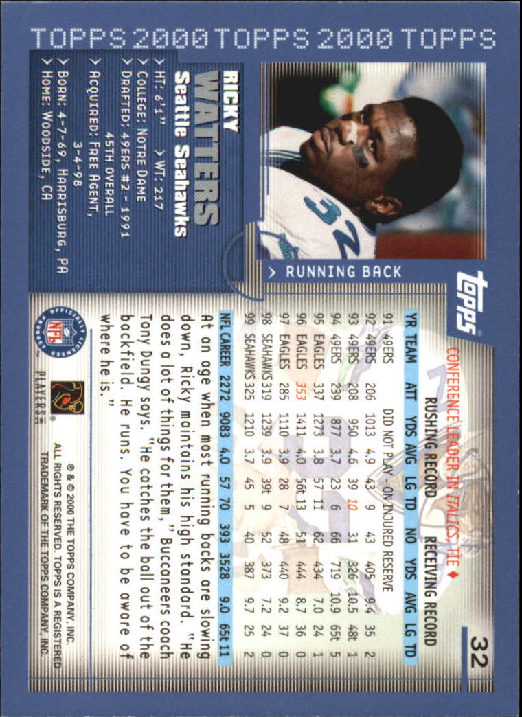 2000 Topps #32 Ricky Watters back image