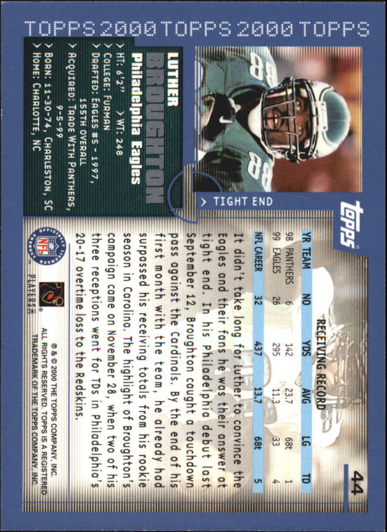 2000 Topps #44 Luther Broughton RC back image
