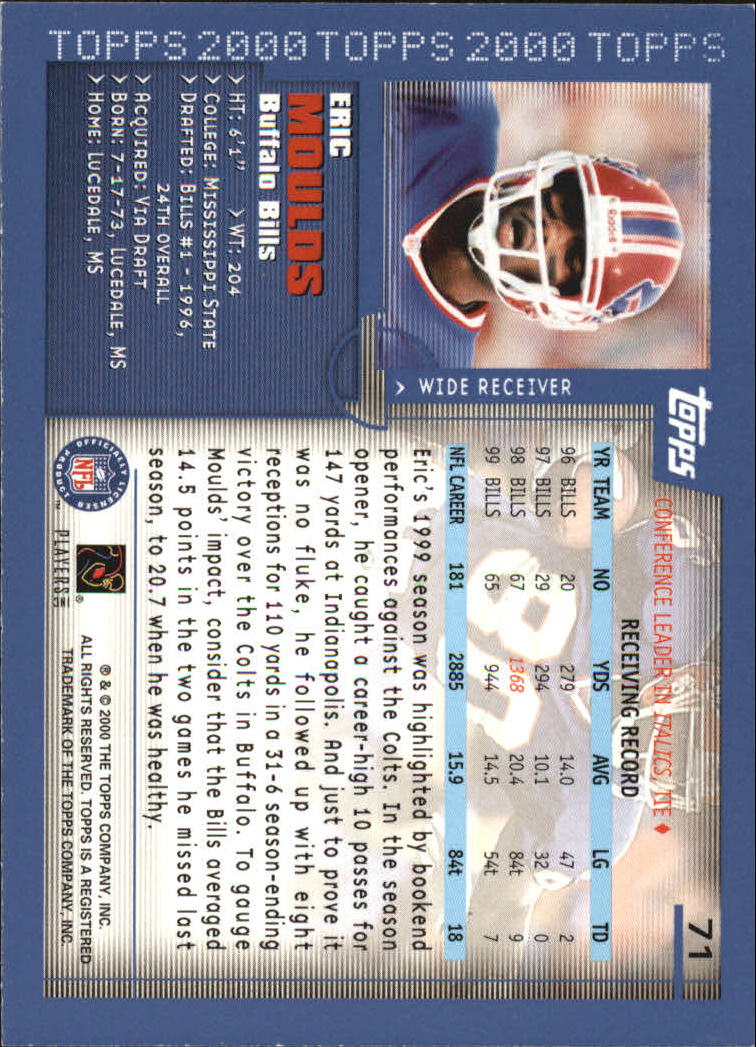 2000 Topps #71 Eric Moulds back image