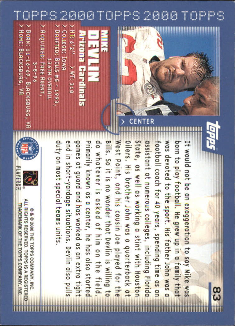 2000 Topps #83 Mike Devlin RC back image