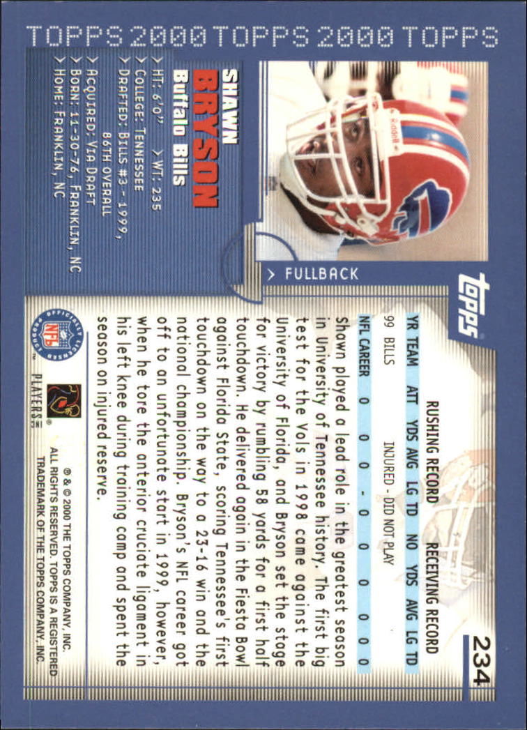 2000 Topps #234 Shawn Bryson back image
