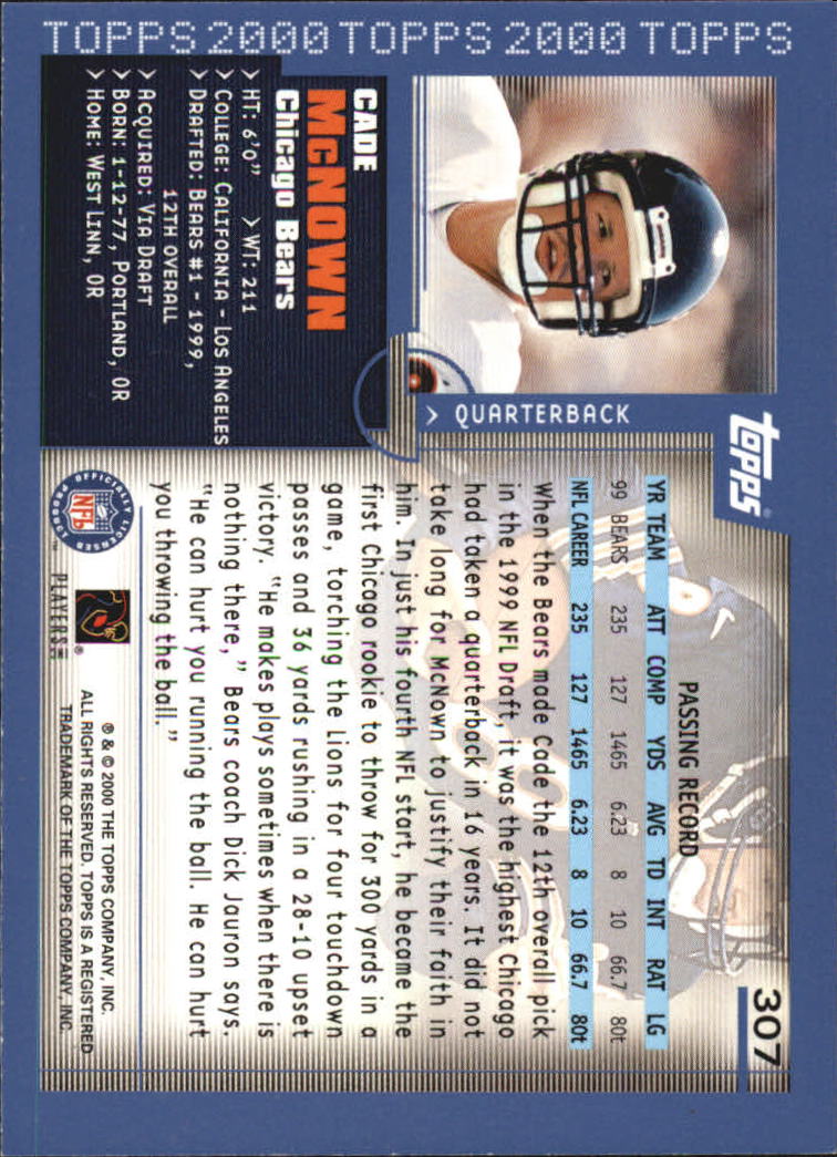 2000 Topps #307 Cade McNown back image