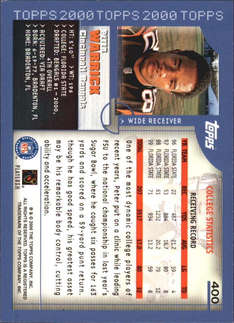 2000 Topps #400 Peter Warrick RC back image