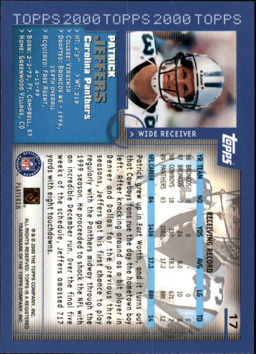 2000 Topps Collection #17 Patrick Jeffers back image