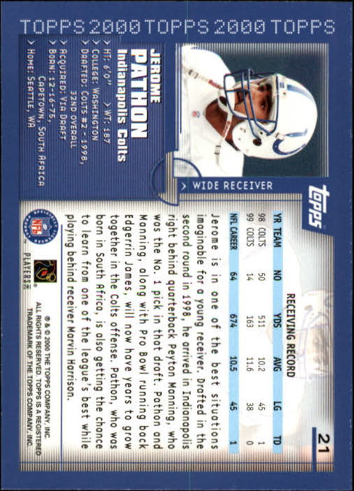 A8830- 2000 Topps Sammlung Fb Karte #S 1-250 -du Pick- 15 + Gratis US Schiff - Bild 35 von 465