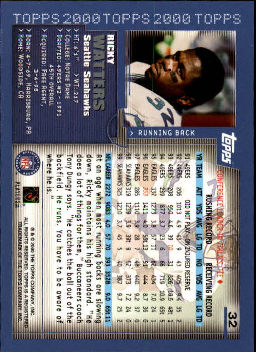 2000 Topps Collection #32 Ricky Watters back image
